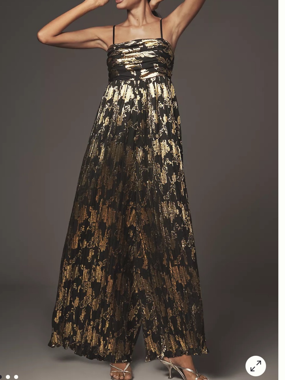 Anthropologies Hutch Mabel Foil Pleated Jumpsuit Woman’s Black & Gold Size Small